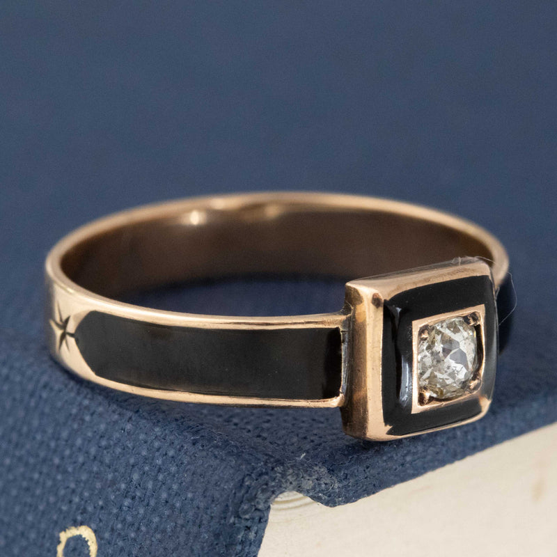 Victorian Old Mine Cut Diamond & Enamel Ring