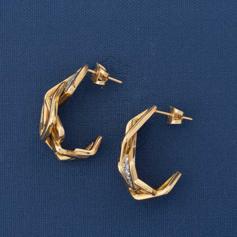 Vintage Geometric Diamond Hoop Earrings