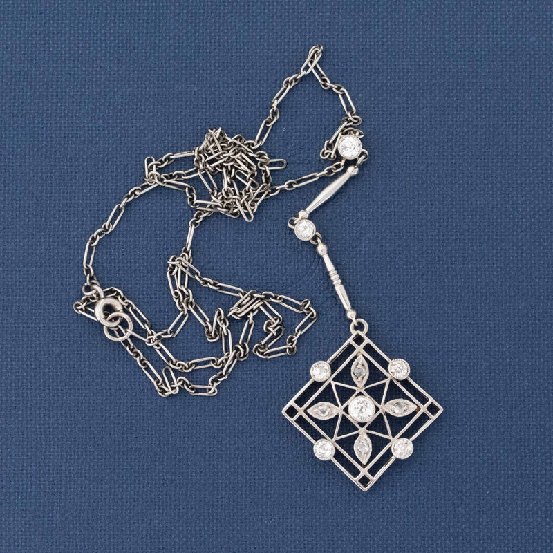 Edwardian Hand-Made Diamond Drop Pendant