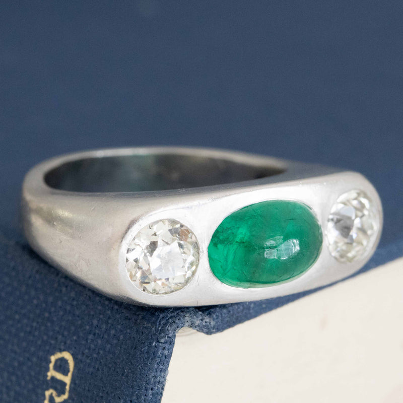 Vintage Diamond & Russian Emerald Ring, GIA