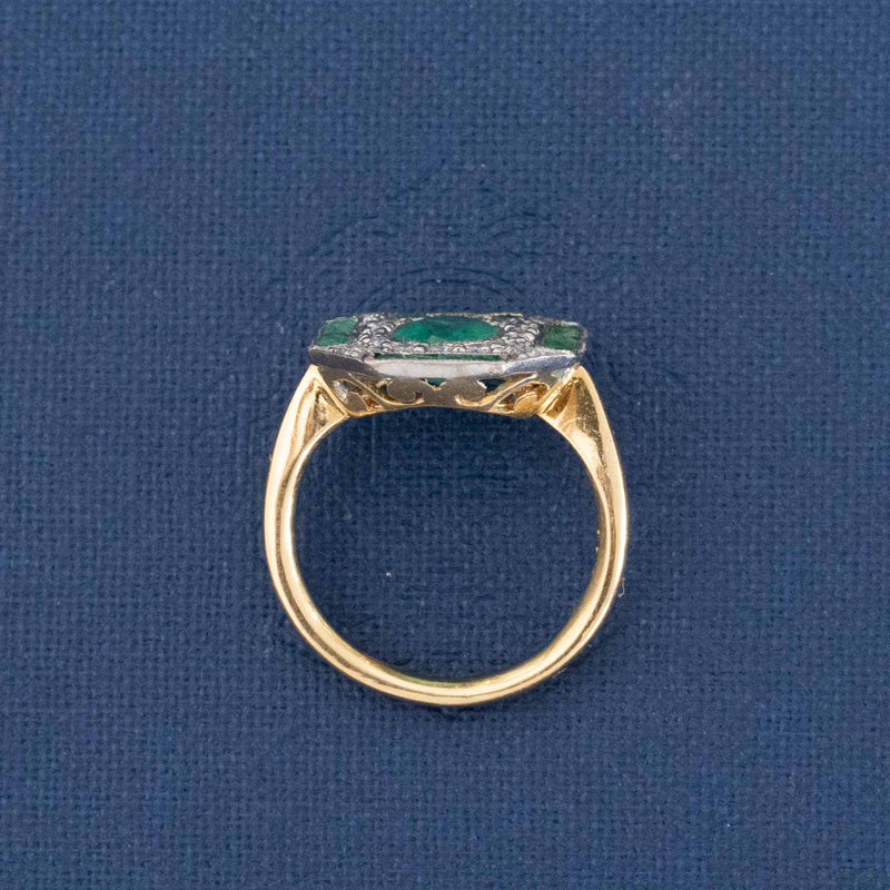 1.40ctw Art Deco Diamond & Emerald Cluster Frame Ring