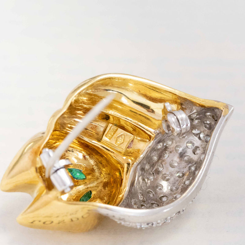 1.53ctw Diamond & Emerald Fox Brooch, Italian
