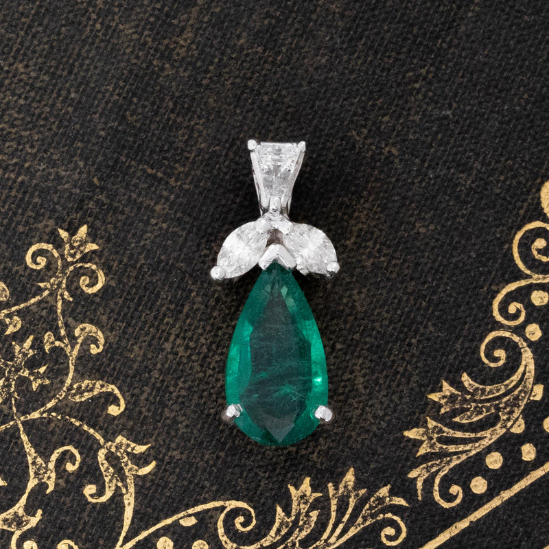2.14ctw Diamond & Emerald Pear Shaped Pendant
