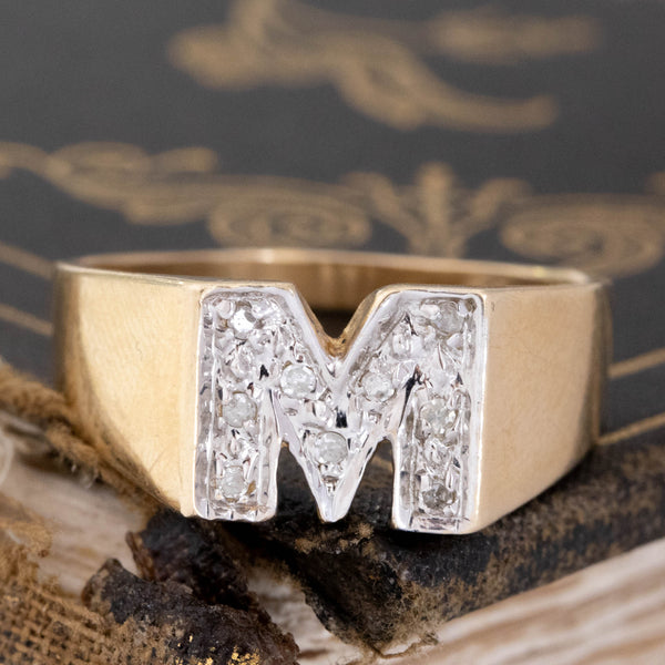 Vintage "M" Letter Signet Ring with Diamonds