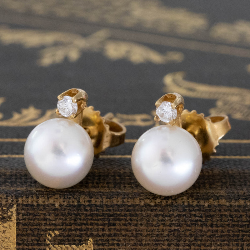 Vintage Diamond & Pearl Stud Earrings, by Tiffany & Co.