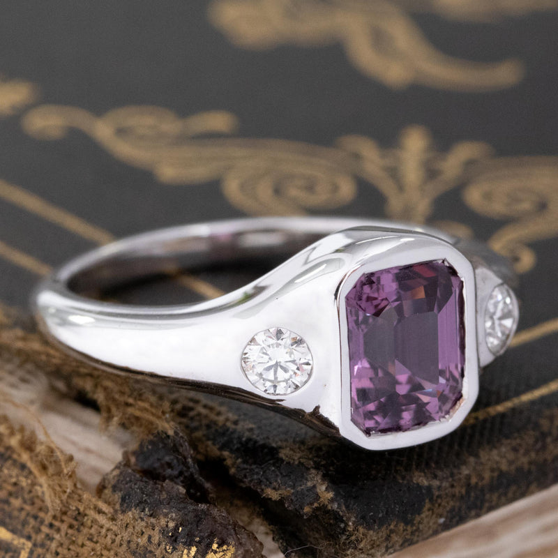 2.28ctw Diamond & Purple Sapphire 3-Stone Flush Set Ring