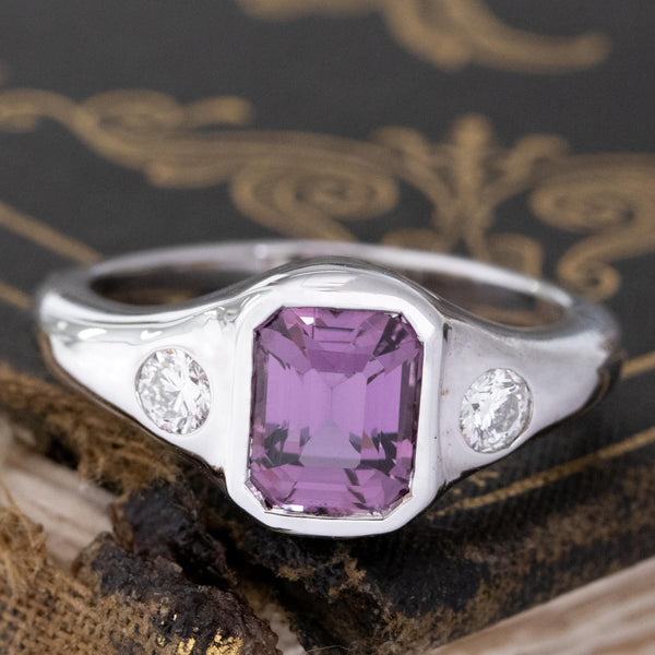 2.28ctw Diamond & Purple Sapphire 3-Stone Flush Set Ring