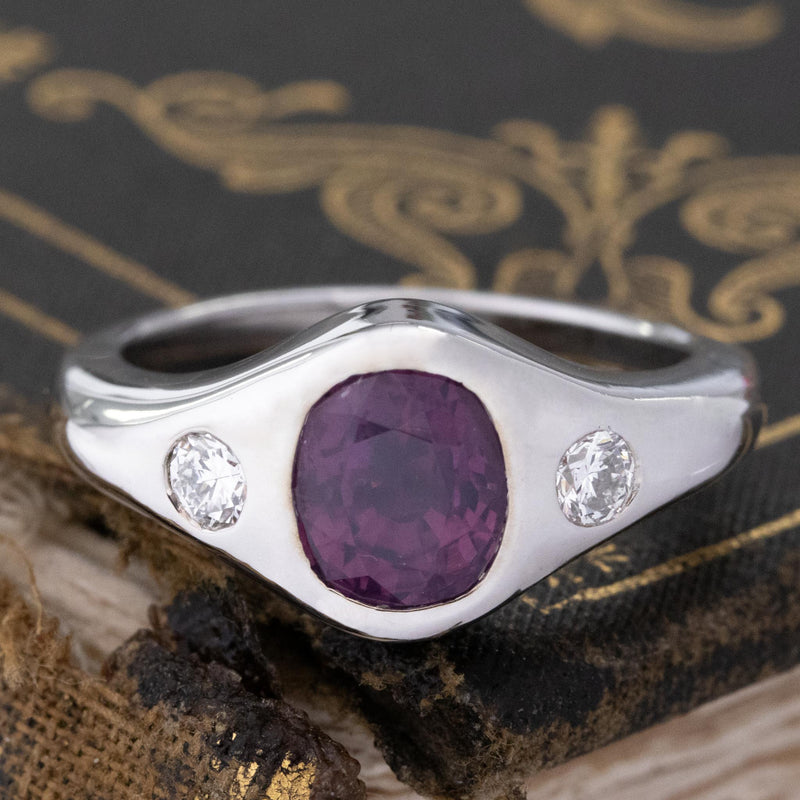 2.26ctw Diamond & Purple Sapphire 3-Stone Flush Set Ring