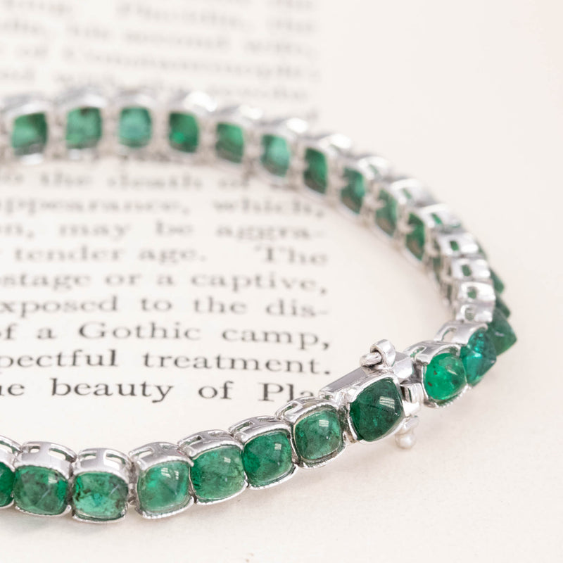 16.50ctw Vintage Emerald Sugarloaf Cabochon Line Bracelet