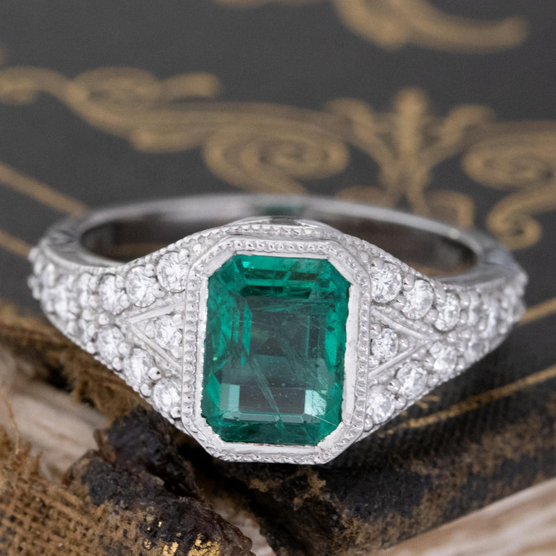 2.15ctw Emerald & Diamond Cluster Ring