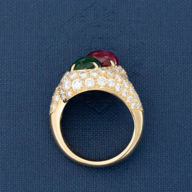 Emerald & Ruby Cabochon Diamond Cluster Ring, by Van Cleef & Arpels