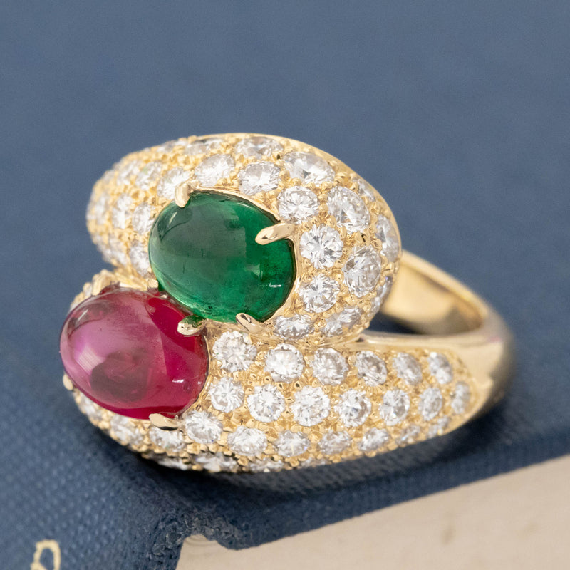 Emerald & Ruby Cabochon Diamond Cluster Ring, by Van Cleef & Arpels