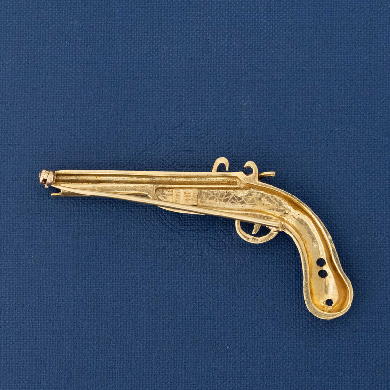 Antique Enamel & Gold Duel Pistol Brooch