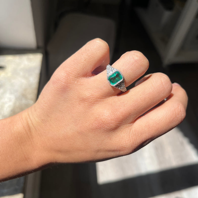 2.15ctw Emerald & Diamond Cluster Ring