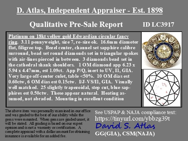 2.34ctw Edwardian Diamond & Sapphire Cluster Ring
