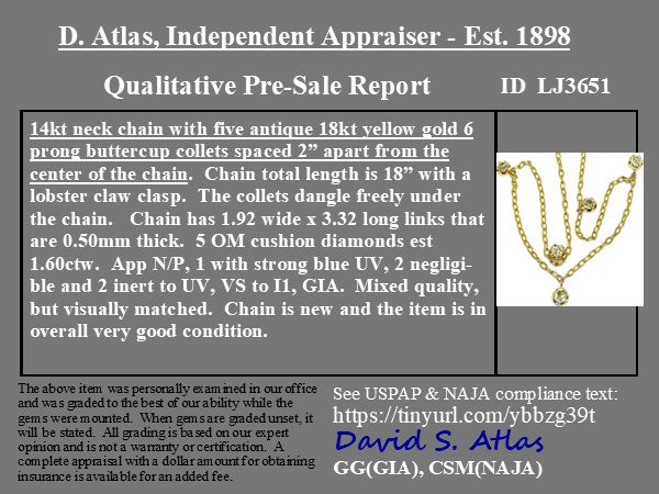 1.60ctw Old Mine Cut Diamond Collet Station Necklace
