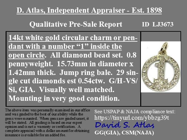 .54ctw Vintage Diamond Number 1 Pendant
