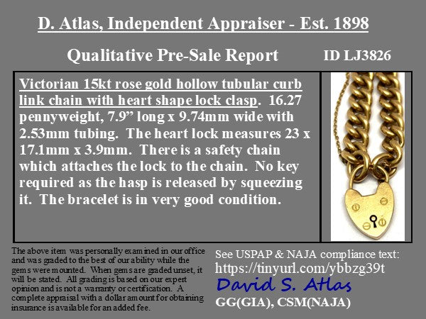 Victorian 15ct Heart Lock Curb Bracelet