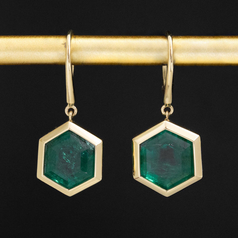 8.05ctw Hexagonal Emerald Drop Earrings
