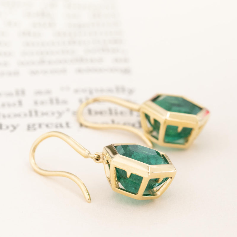 8.05ctw Hexagonal Emerald Drop Earrings