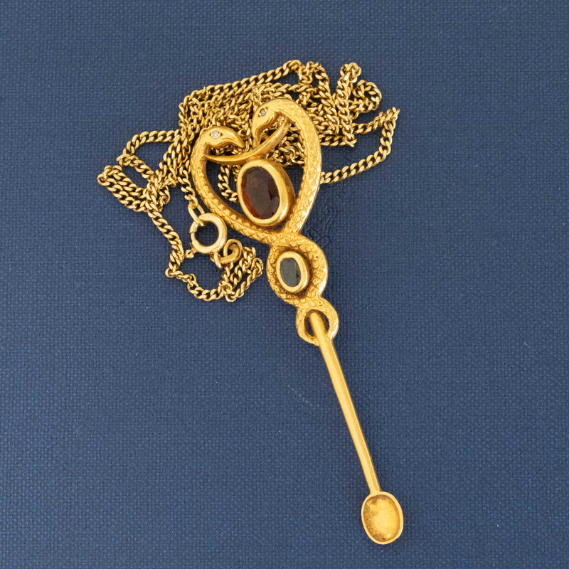 1.41ctw Vintage High Karat Sapphire Serpent Spoon Pendant