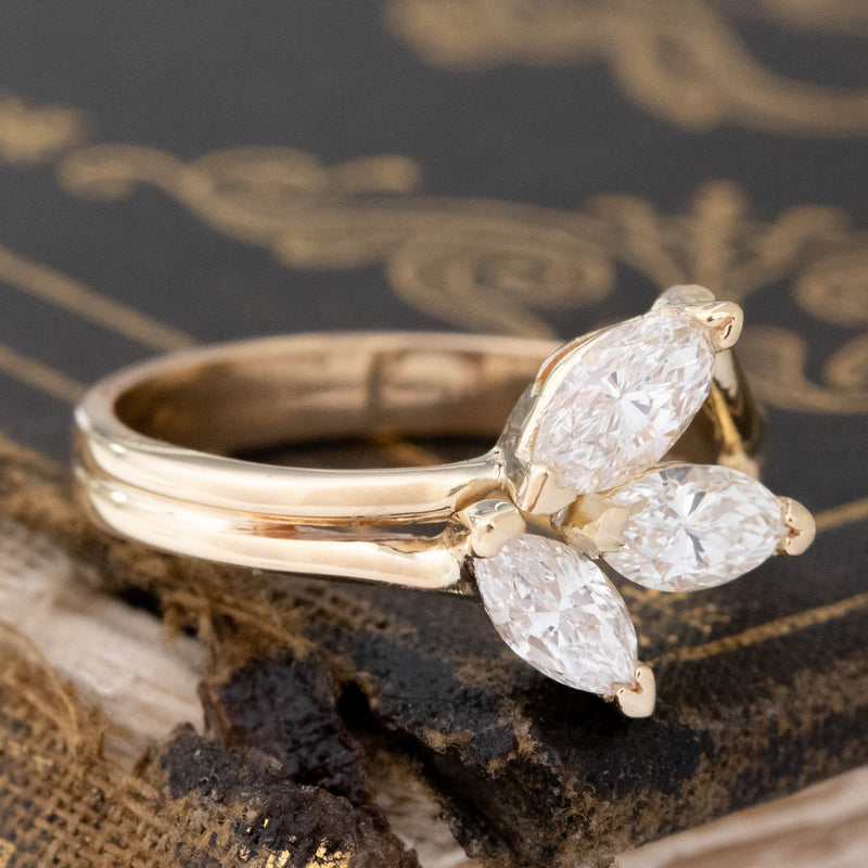 1.10ctw Vintage Marquise Cut Diamond Fancy Trilogy Ring