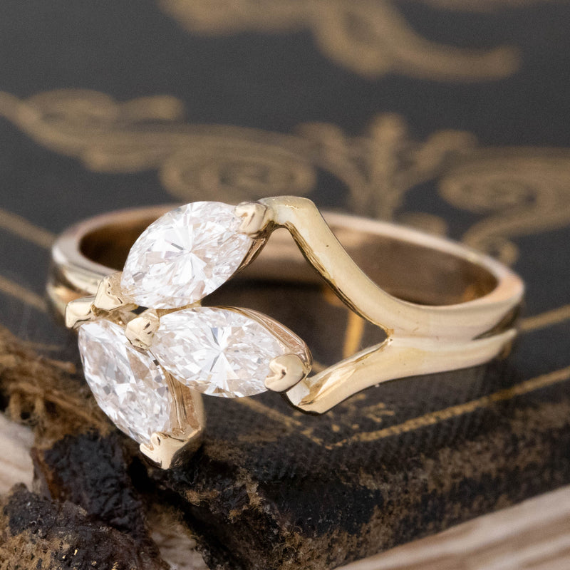 1.10ctw Vintage Marquise Cut Diamond Fancy Trilogy Ring