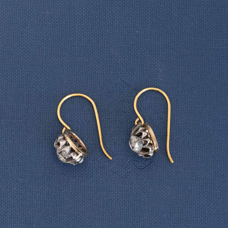 1.53ctw Antique Old Mine Cut Diamond Buttercup Drop Earrings