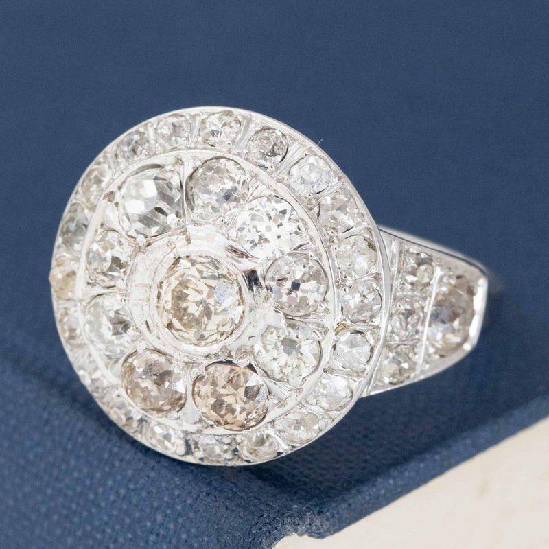 3.62ctw Old Cut Diamond Cluster Ring