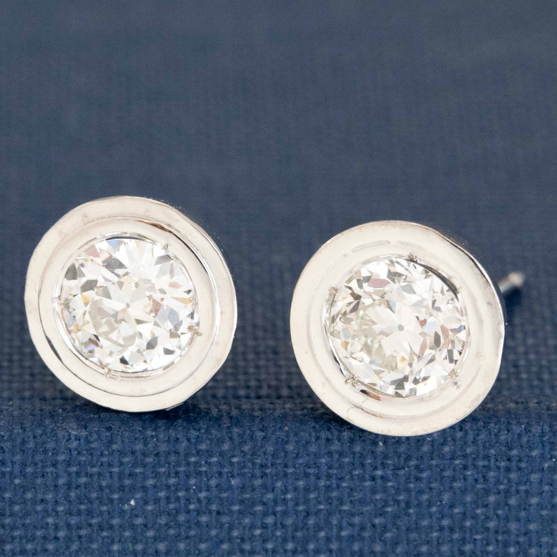 1.57ctw Old European Cut Diamond Double Bezel Stud Earrings