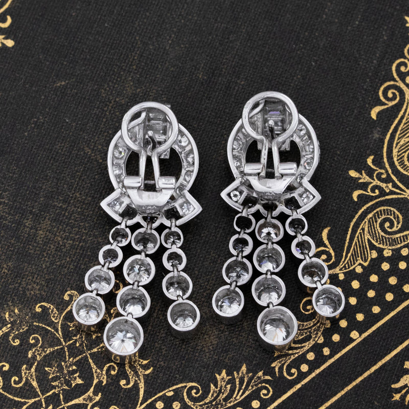 6.68ctw French Art Deco Diamond Drop Earrings