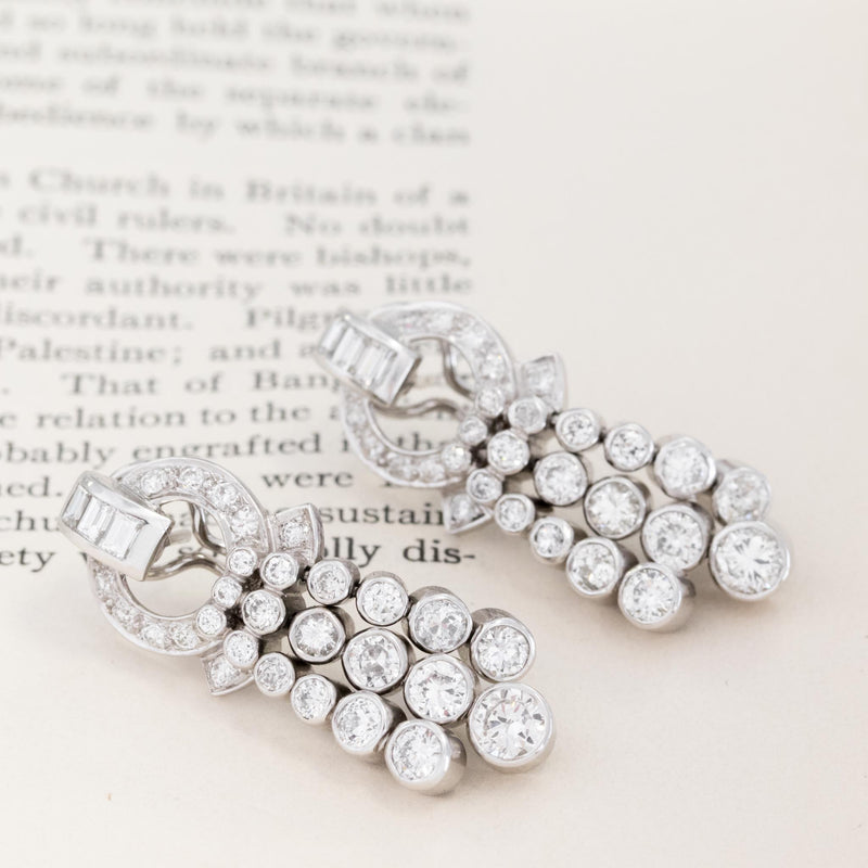 6.68ctw French Art Deco Diamond Drop Earrings