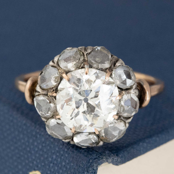 2.23ctw Antique Old European Cut Diamond Cluster Ring
