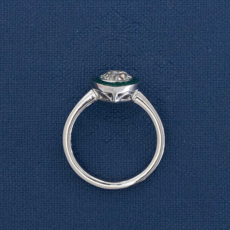 1.07ct Old European Cut Diamond & Enamel Target Ring, GIA L VS2