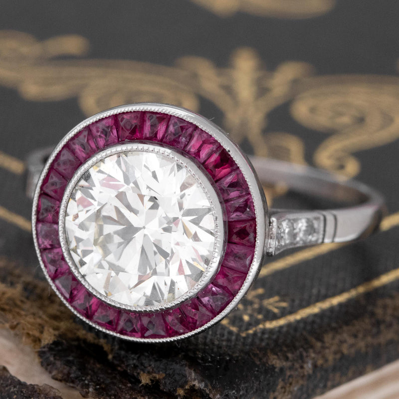 2.90ctw Old European Cut Diamond and Ruby Target Ring