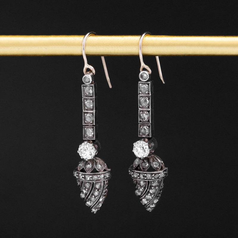 .94ctw Victorian Old European & Rose Cut Diamond Drop Earrings