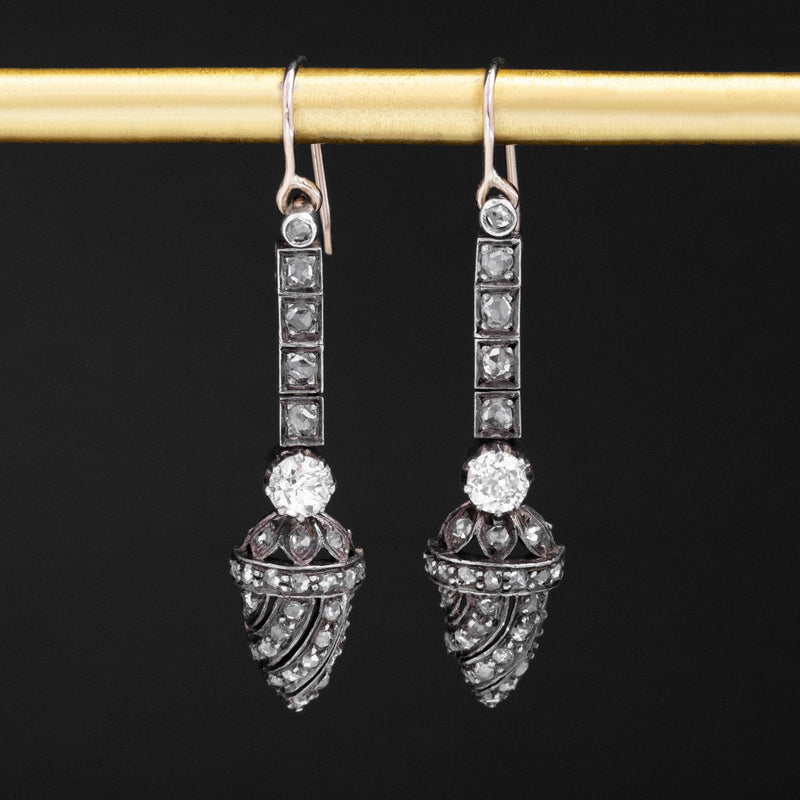 .94ctw Victorian Old European & Rose Cut Diamond Drop Earrings