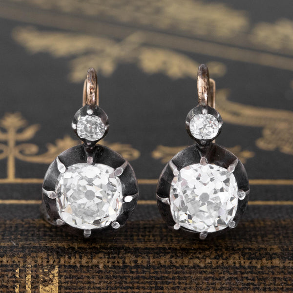 2.37ctw Victorian Old Mine Cut Diamond Dormeuse Earrings, Austro-Hungarian