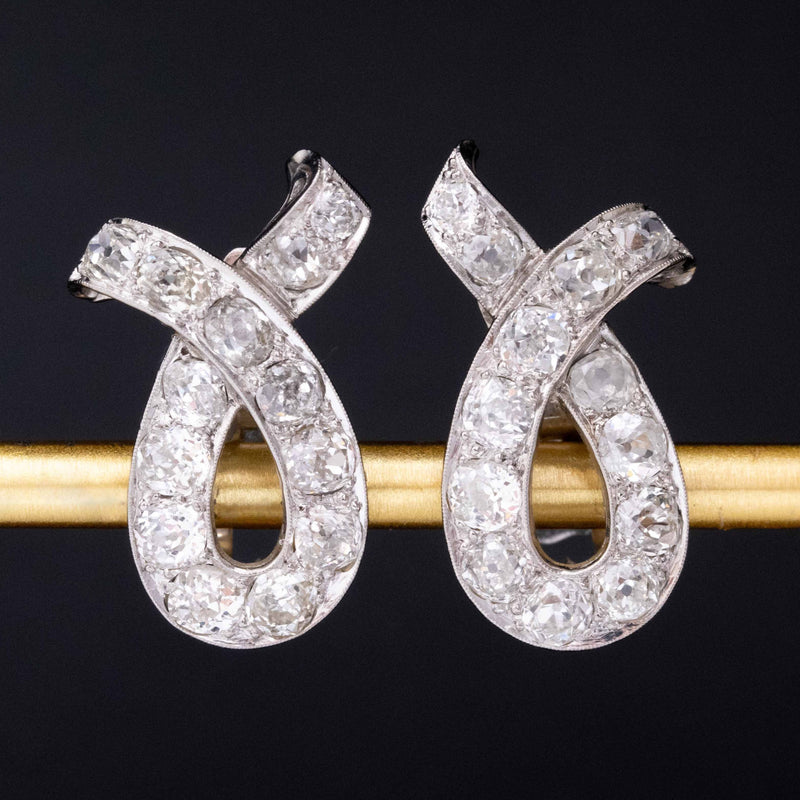 4.50ctw Art Deco Old Mine Cut Diamond Ribbon Earrings