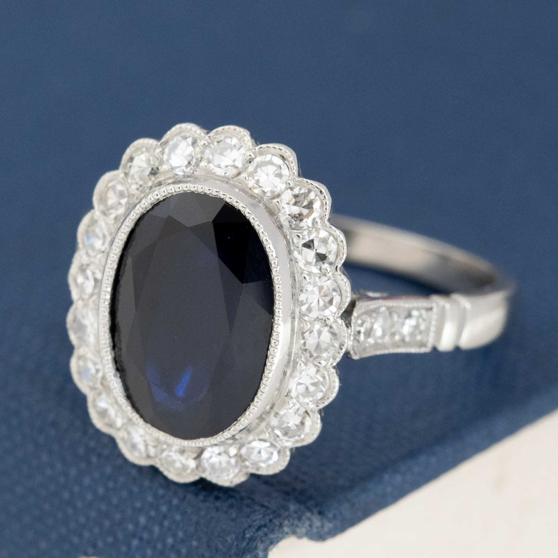 3.87ctw Oval Sapphire Diamond Cluster Ring