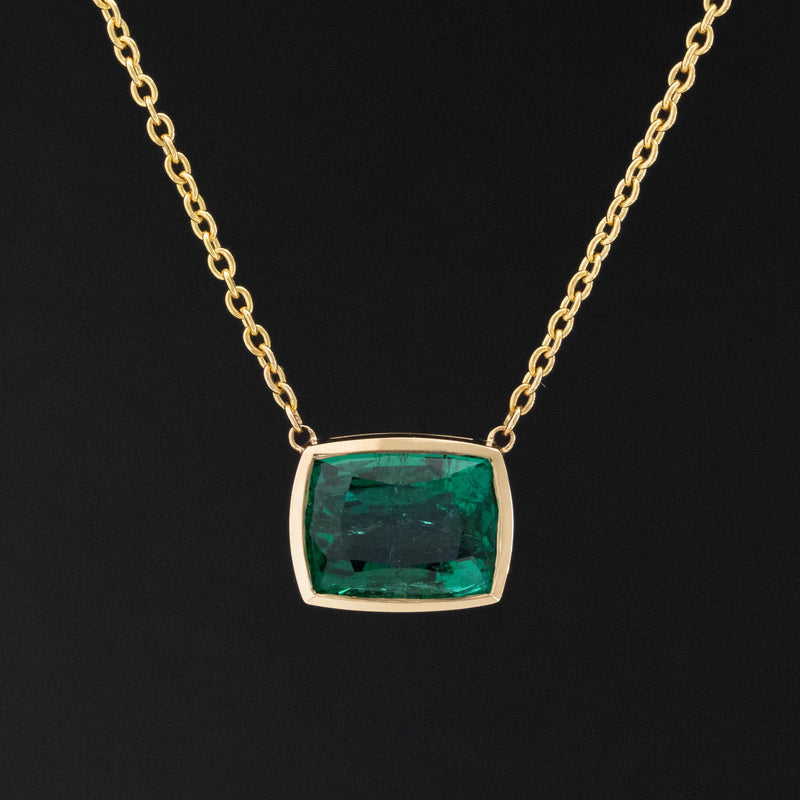 2.61ct Rectangular Emerald Bezel Pendant