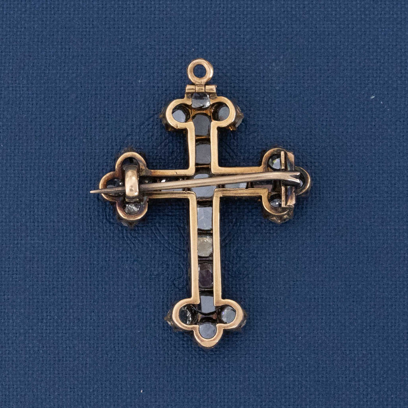 2.87ctw Victorian Rose Cut Diamond Cross Pendant/Brooch
