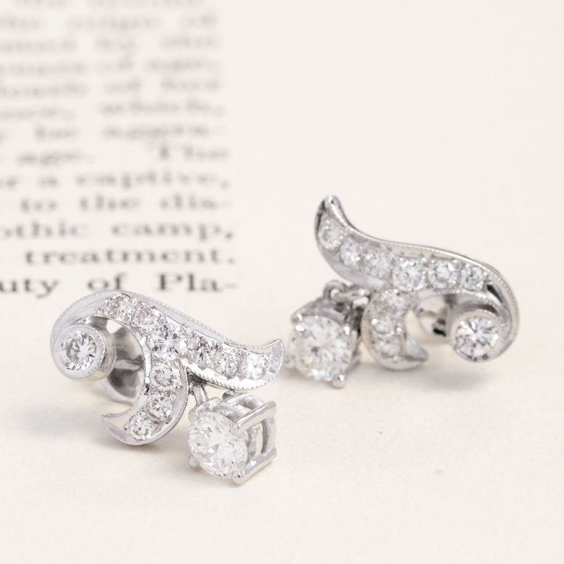 1.41ctw Vintage Diamond Drop Earrings