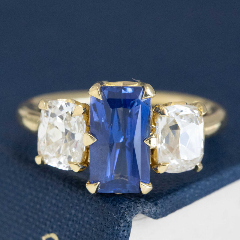 3.88ctw Sapphire & Diamond Trilogy Ring, GIA