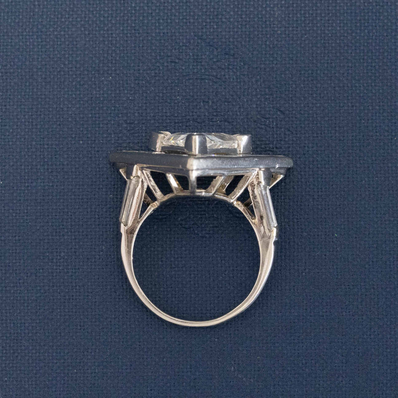 3.50ctw Vintage Triangle Step Cut Diamond Halo Ring, GIA F