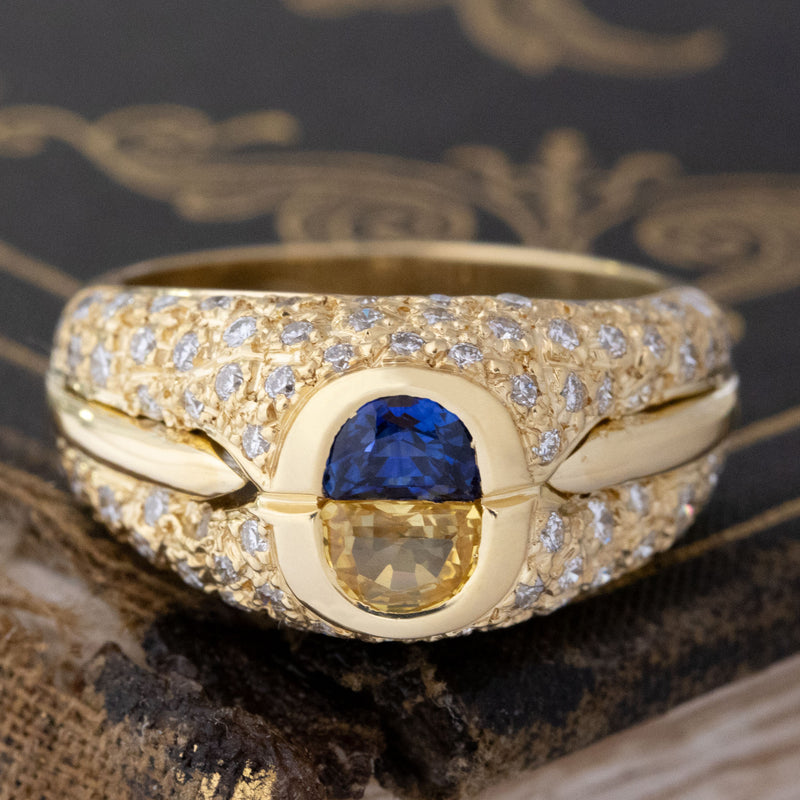 2.80ctw Vintage Half Moon Twin Stone Sapphire & Diamond Cluster Ring