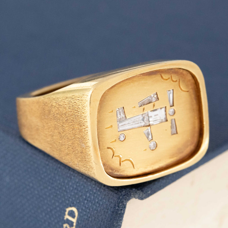 Vintage Diamond Airplane Signet Ring