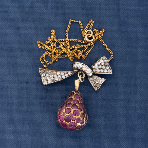 5.70ctw Antique Diamond & Ruby Pear Pendant