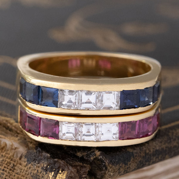 2.67ctw Vintage Diamond, Ruby & Sapphire Stacker Bands