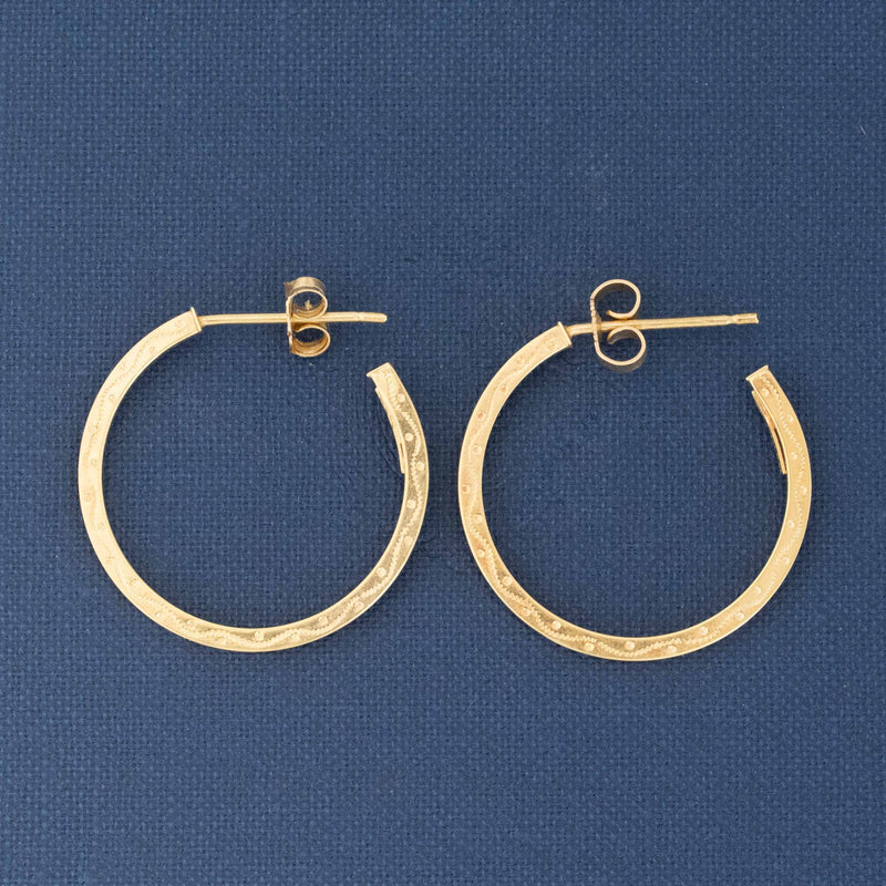 Vintage Engraved Hoop Earrings, Uno A Erre